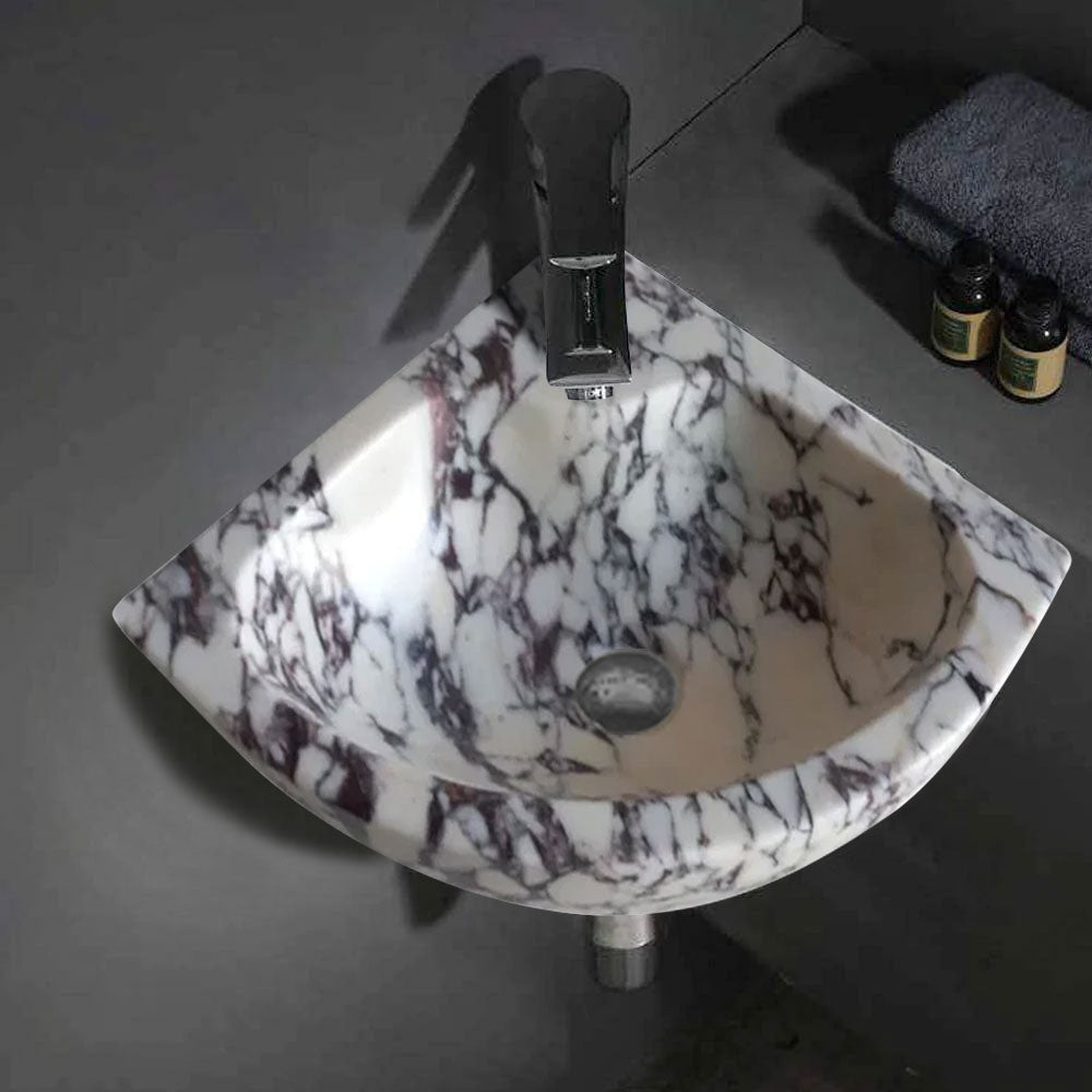 Calacatta Viola Marble Wall-Mount Bathroom Corner Vanity Sink (W)12" (L)12" (H)6"