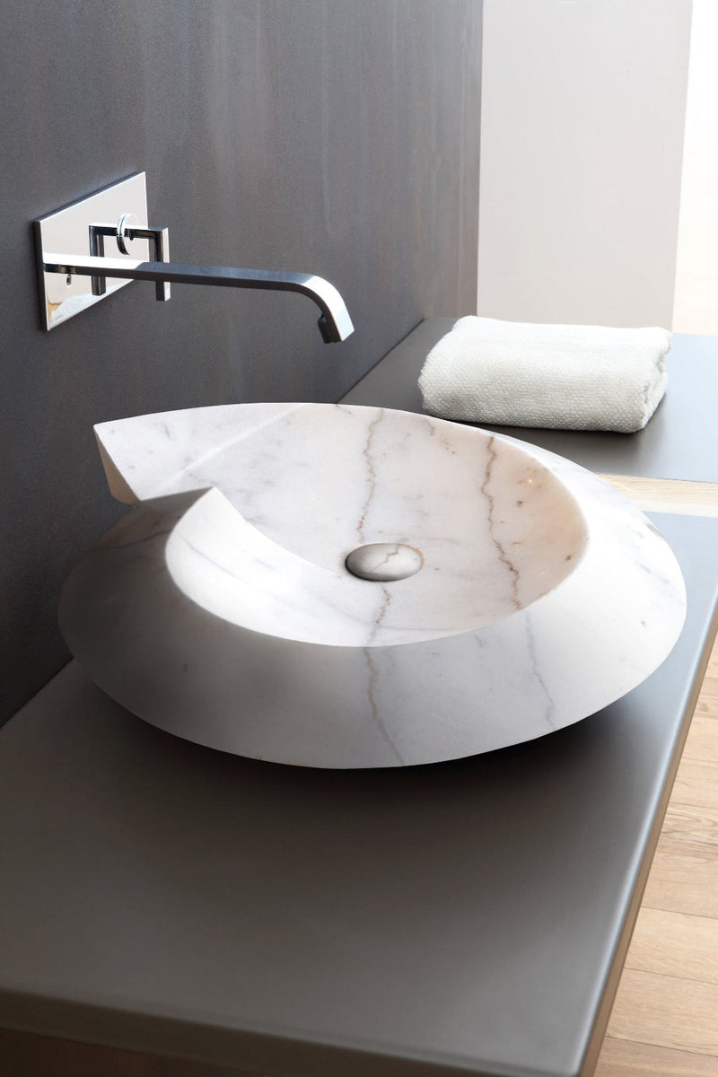 Carrara Marble Helix Shape Stone Sink Polished (W)20