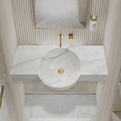 Carrara White Marble Above-vanity Wall-mount Bathroom Sink (W)16" (L)36" (H)5"
