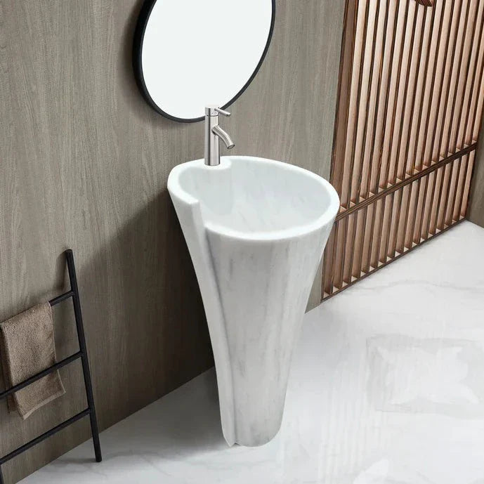 Carrara White Marble Stand-alone Designer Pedestal Bathroom Sink (W)16.5