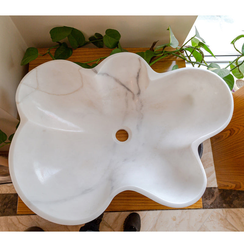 Natural Stone Carrara White Marble Above Counter Artistic Vessel Sink Polished (W)24.5