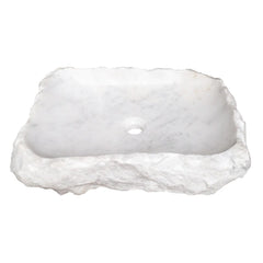 Carrara Marble Rustic Natural Stone Vessel Sink Polished Interior Hand Chiseled Exterior (W)16" (L)22" (H)5"