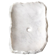 Carrara Marble Rustic Natural Stone Vessel Sink Polished Interior Hand Chiseled Exterior (W)16" (L)22" (H)5"