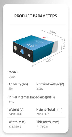 Full Battery 3.2V 314Ah EVE LiFePO4 LFP battery cells - 1 kWh per cell - Pack of 2 lf314-2pk
