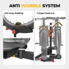 BougeRV Lockable Hitch Mount Bike Rack Platform 2-Bike Carrier IRK016