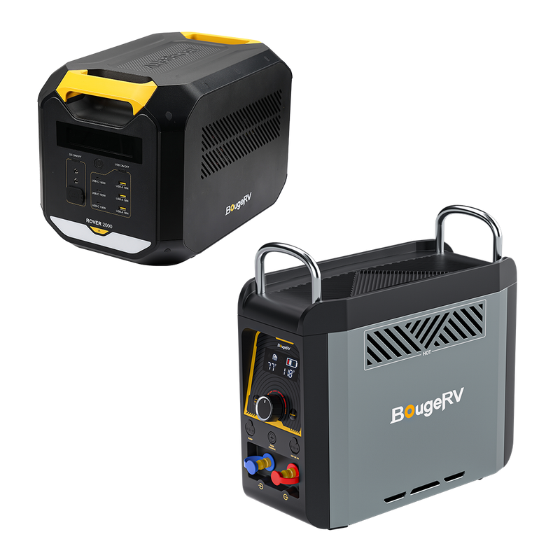 BougeRV ROVER2000 Semi-Solid Portable Power Station with Propane Camping Water Heater ISE166+E0102-06001