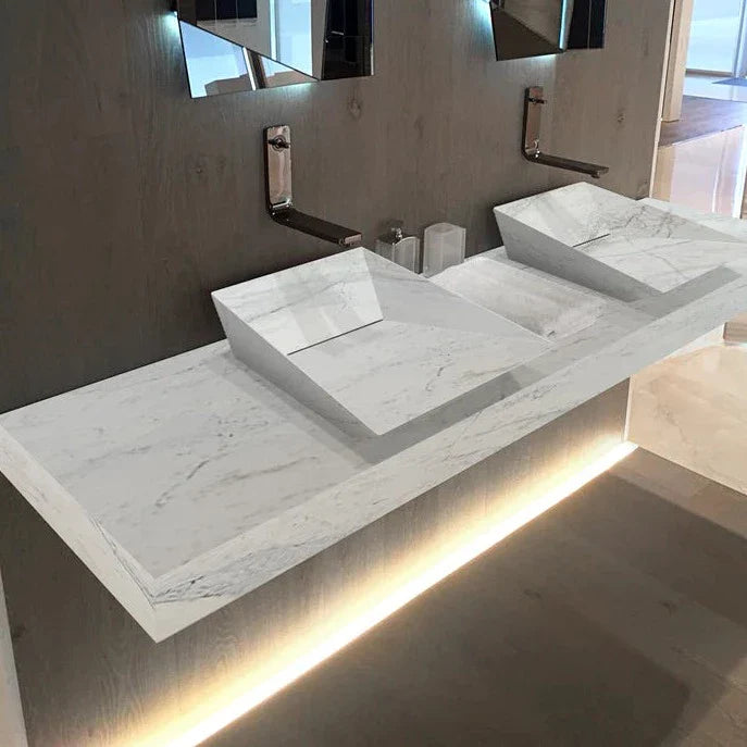Imperial White Marble Double Sink Above Vanity Wall-mount Bathroom Sink (W)21