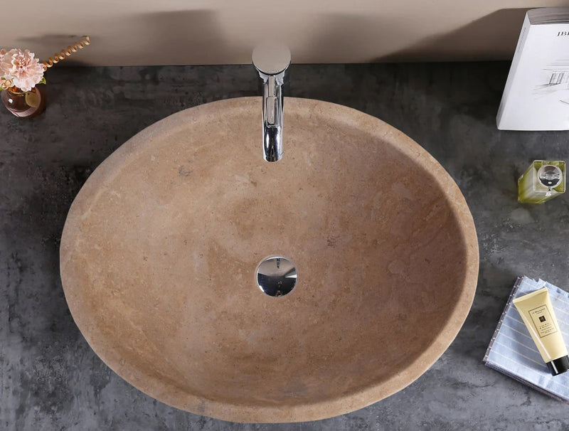 Karina Walnut Travertine Natural Stone Vessel Sink Honed and Filled  (W)16