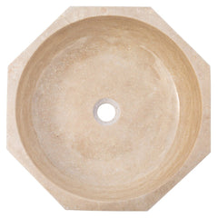 Light Beige Travertine Octagon Vessel Sink Bowl Polished (D)16" (H)5"