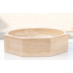 Light Beige Travertine Octagon Vessel Sink Bowl Polished (D)16" (H)5"