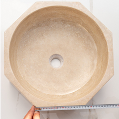 Light Beige Travertine Octagon Vessel Sink Bowl Polished (D)16" (H)5"