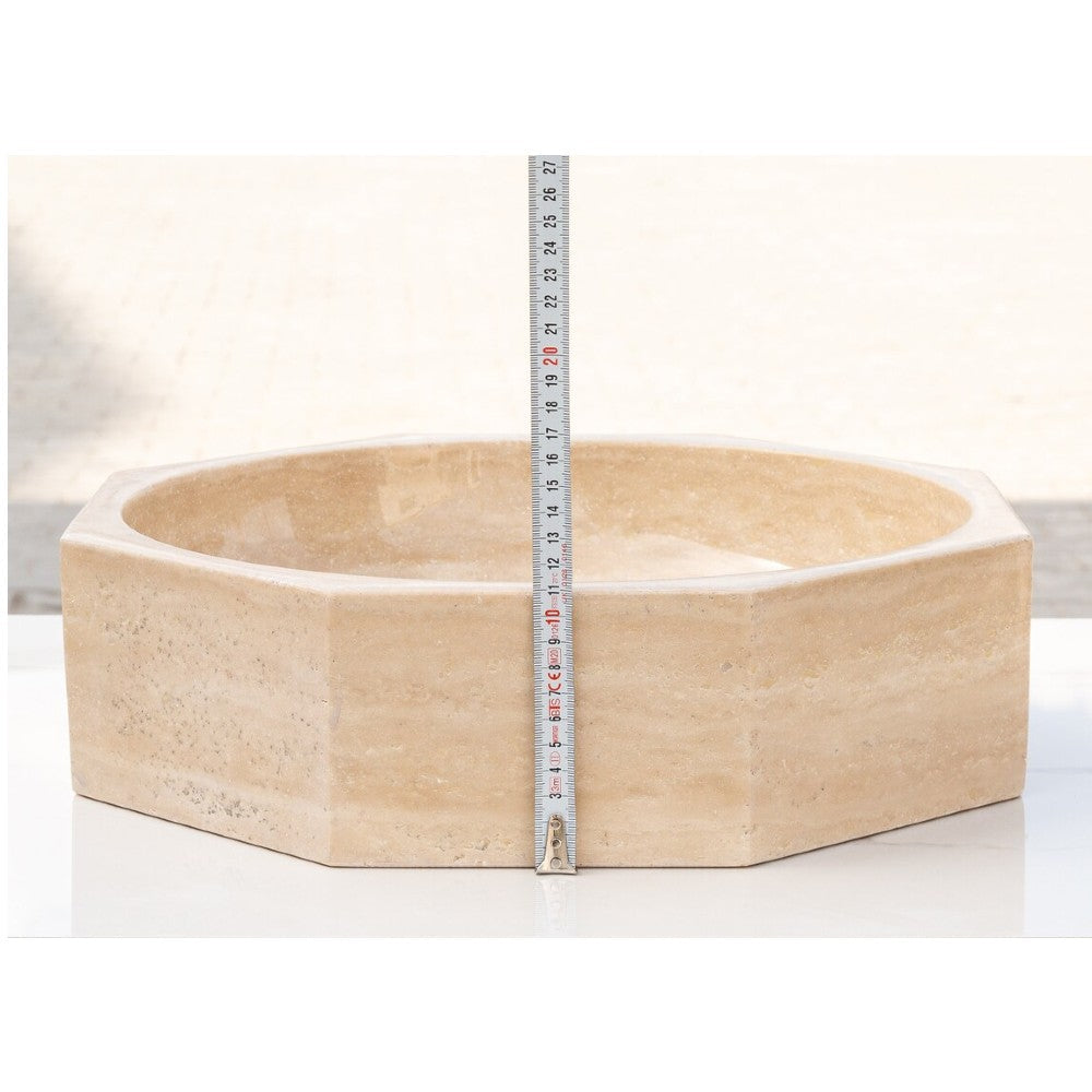 Light Beige Travertine Octagon Vessel Sink Bowl Polished (D)16" (H)5"