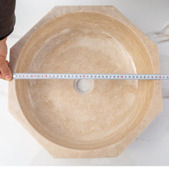 Light Beige Travertine Octagon Vessel Sink Bowl Polished (D)16" (H)5"