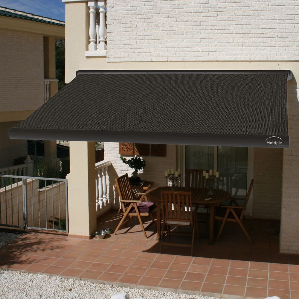 Multiple Awnings Brasilia Slim Premium Full Cassette Manual Retractable Sun Shade Awning With Black Frame (SAK91420)