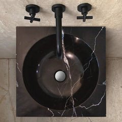 Natural Stone Marble Pedestal Sink Toros Black/Carrara White  (W)16" (L)16" (H)36"