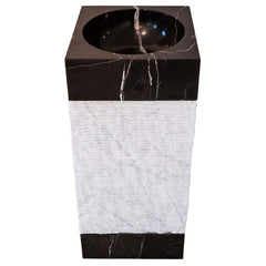 Natural Stone Marble Pedestal Sink Toros Black/Carrara White  (W)16" (L)16" (H)36"