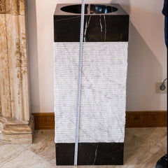 Natural Stone Marble Pedestal Sink Toros Black/Carrara White  (W)16" (L)16" (H)36"
