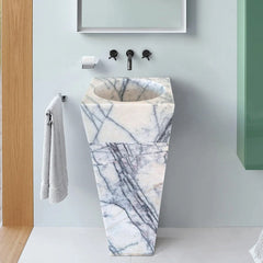 Natural Stone New York White Marble Pedestal Cone Shaped Sink Polished (W)16" (L)16" (H)36"