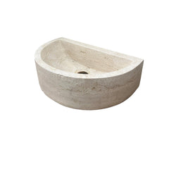 Natural Stone Deep Half Light Travertine Special Design Vessel Sink Honed and Filled (W)10" (L)16.3" (H)4.5"