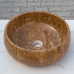Noce Brown Travertine Natural Stone Vessel Sink Polished (D)16" (H)6"