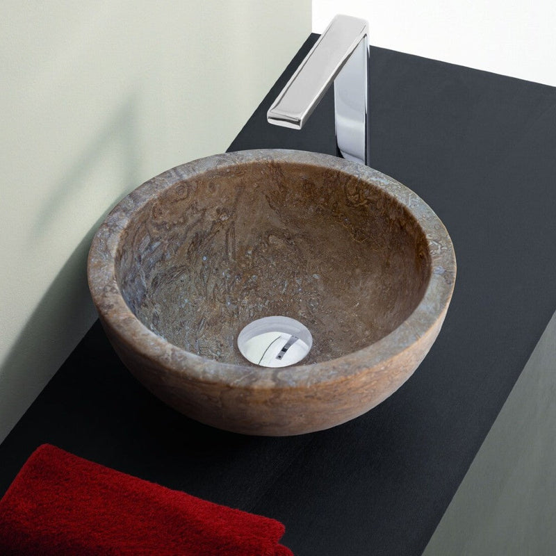 Noce Brown Travertine Natural Stone Round Above Vanity Bathroom Sink (D)12.5