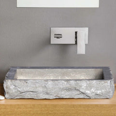 Seagrass Rustic Limestone Rectangular Sink Honed Interior Hand-Chiseled Exterior (W)18" (L)21.4" (H)4"