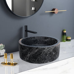 Natural Stone Sirius Black Marble Vessel Sink Polished (D)16.5" (H)6"