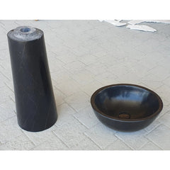 Toros Black Marble Natural Stone Pedestal Oval-top Sink Polished (W)17" (L)20" (H)33.5"