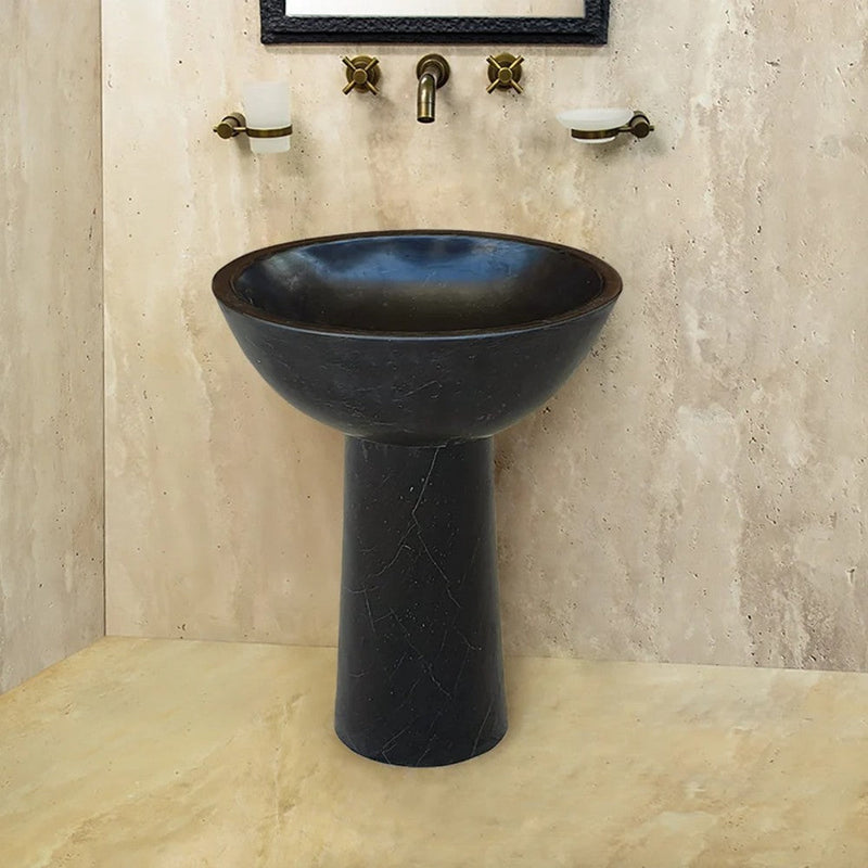 Toros Black Marble Natural Stone Pedestal Oval-top Sink Polished (W)17