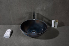 Toros Black Natural Stone Marble Vessel Sink Semi-Polished (D)16" (H)6"