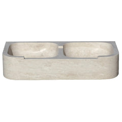 Troia Light Travertine Farmhouse Double Bowl Kitchen Sink (W)18" (L)36" (H)7"