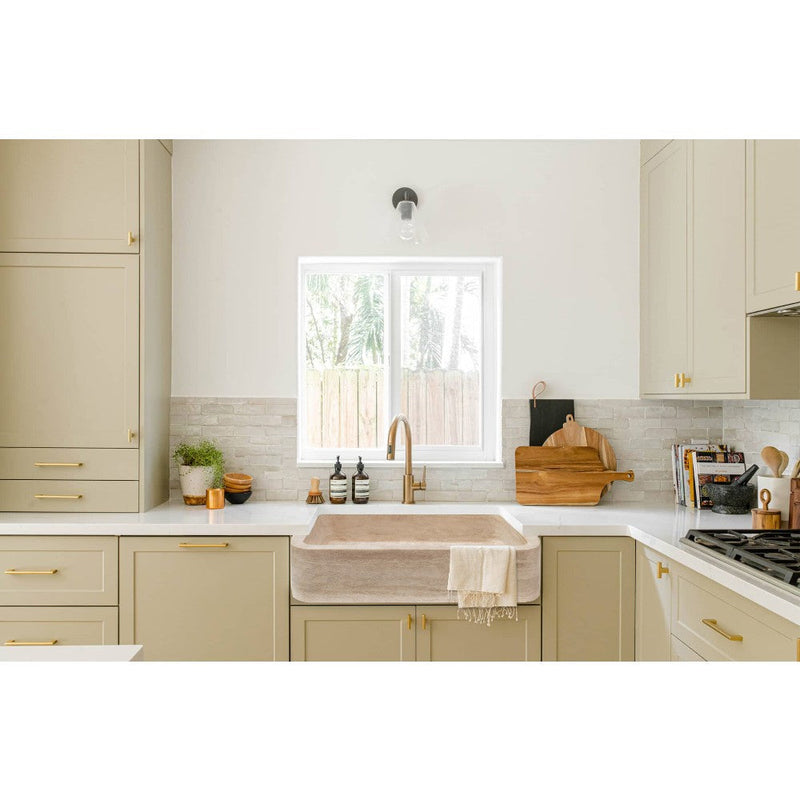 Troia Light Travertine Farmhouse Sink Honed and Filled (W)18