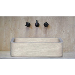 Troia Light Travertine Farmhouse Sink Honed and Filled (W)18" (L)27.5" (H)7"