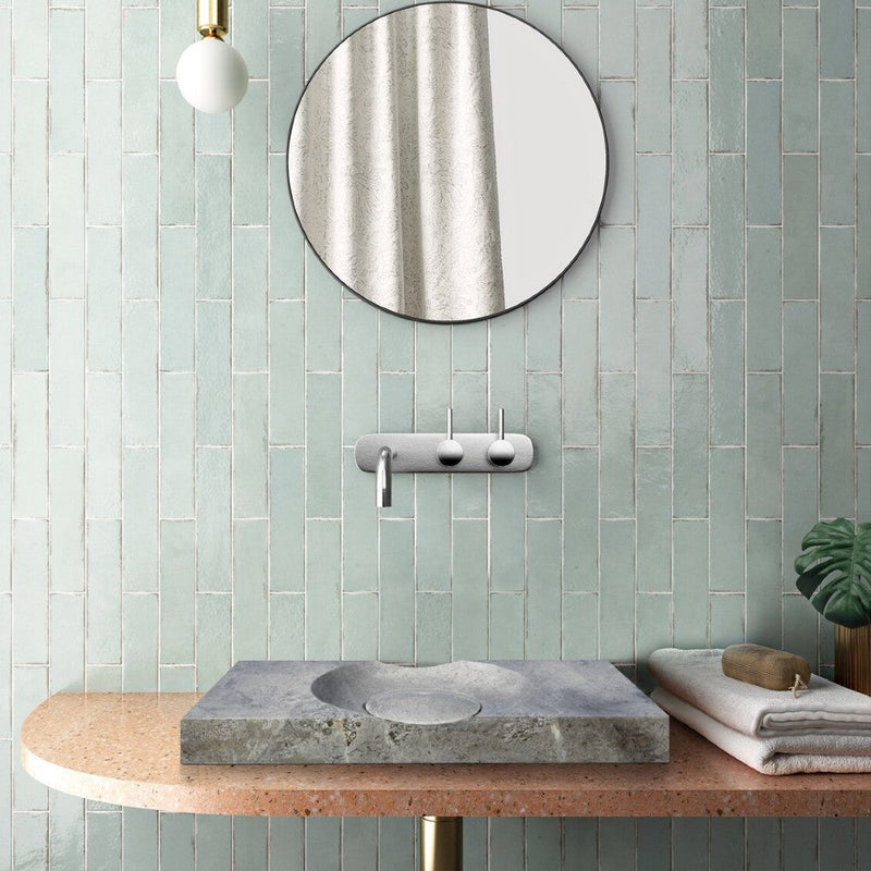 Tundra Grey Marble Rectangular Vessel Sink Honed (W)18