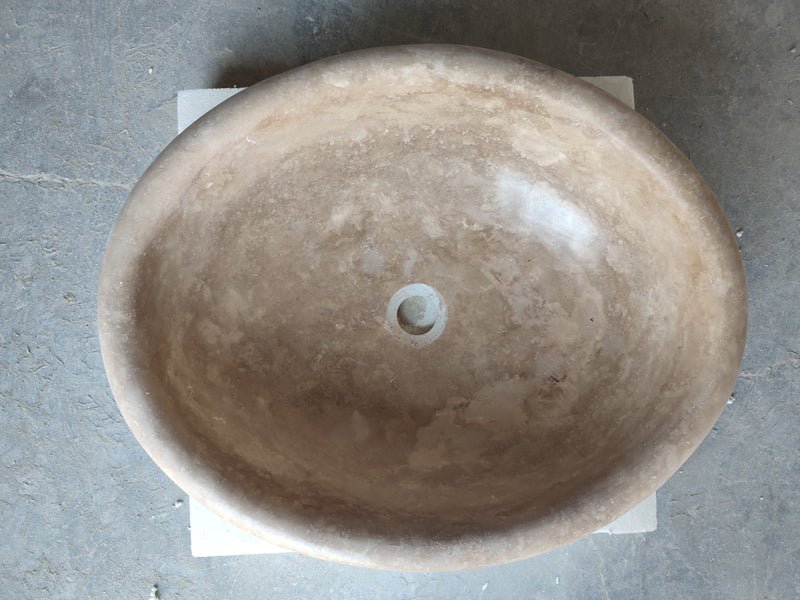 Walnut Travertine Natural Stone Vessel Sink Honed and Filled  (W)17