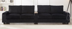 Modern 4-Seater Corduroy Sofa Couch with USB Ports and Hidden Storage in Black