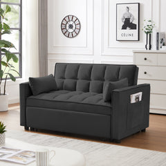 Modern Velvet Convertible Loveseat Futon Sofa with Pullout Bed, Reclining Backrest, Black