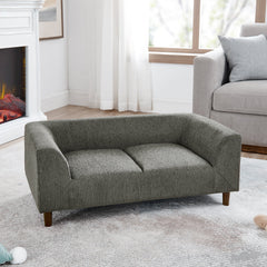 Modern Rectangular Pet Sofa with Backrest and Armrests, Soft Cushion, Dark Grey Linen, Rubber Wood Frame