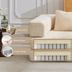 Compression Sofa,Convertible Floor Sofa Bed with Fixed-Shape Frame, Loveseats Boneless Modular Sectional Sofa,No Assembly Required,Chenille fabric,for Living Room Bedroom,Beige