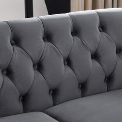 58.8' Chesterfield Sofa Grey Velvet for Living Room, 2 Seater Sofa Tufted Couch with Rolled Arms and Nailhead for Living Room, Bedroom, Office, Apartment, two pillowsW834S00069