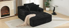 Modern Black Corduroy Chaise Lounge Sofa Bed with Removable Pillows, 48.8' Upholstered Sleeper Sofa