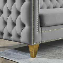 {Contact us for 3D modeling}  Velvet Sofa for Living Room,Buttons Tufted Square Arm Couch, Modern Couch Upholstered Button and Metal Legs, Sofa Couch for Bedroom, Grey Velvet .2PCS
