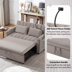 Convertible Sofa Bed Loveseat with USB Ports, Side Pockets, Cup Holders & Swivel Phone Holder, Light Grey Bella Fabric