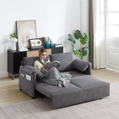MH'' 64.5 Inch Sleeper Sofa Bed  3-in-1 Adjustable Sleeper with Pullout Bed   2 Pillows and Side Pockets  Soft Corduroy Convertible Sleeper Sofa Bed for Living Room Bedroom Apartment Office