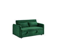 55' Modern Convertible Sofa Bed with 2 Detachable Arm Pockets, Velvet Loveseat Sofa with Pull Out Bed, 2 Pillows and Living Room Adjustable Backrest, Grid Design Armrests