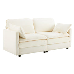 69' PLUSH CLOUD LOVESEAT: Modular 2-Seater Sectional Sofa with 22' Beige Chenille Cushions + 2 Throw Pillows - Compact Size for Apartment, Living Room, Bedroom (Beige)
