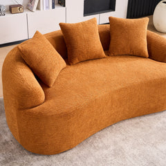 LY-025S Curved Loveseat Orange Full Compression Sponge Sofa, 30D Chenille No-Assembly Compact Sofa for Small Spaces & Apartments, 65'L, 300 lbs, 3 Pillows
