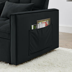 54.33 inch versatile foldable sofa bed in 3 lengths, modern sofa sofa sofa velvet pull-out bed, adjustable back (BLACK)