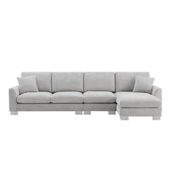 Modern Oversized L-shaped Sectional Sofa with Chaise and Free Pillows, Chenille Fabric, 119*55 Inches, Light Gray