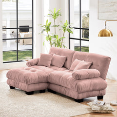 Cloud Couch Sectional Sofa for Living Room, Chenille 2 Seater Sofa with 2 Lumbar pillows and 2 throw pillows , Upholstered Wide Arm Sofa with Convertible Ottoman,Chenille Pink